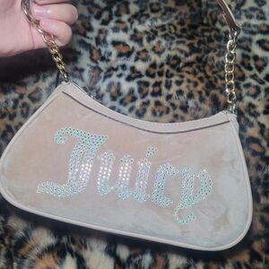 Juicy Couture Beige Rhinestone Logo Shoulder Bag